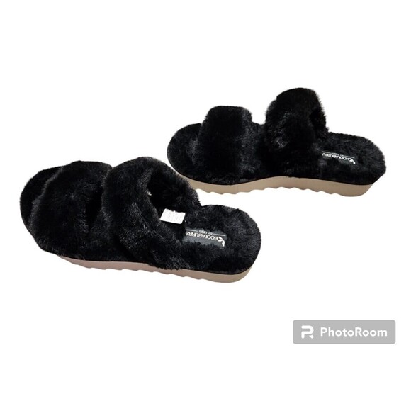 Koolaburra by UGG Fuzz-On Platform Slide Sandals Slippers Faux Fur Size 9 Black. - Picture 5 of 9